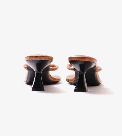 Snack Print Slip On Kitten Heels - Tan