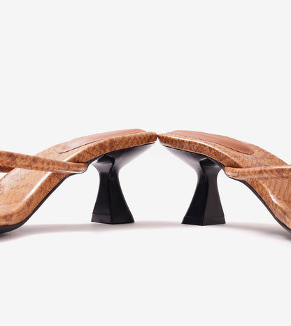 Snack Print Slip On Kitten Heels - Tan