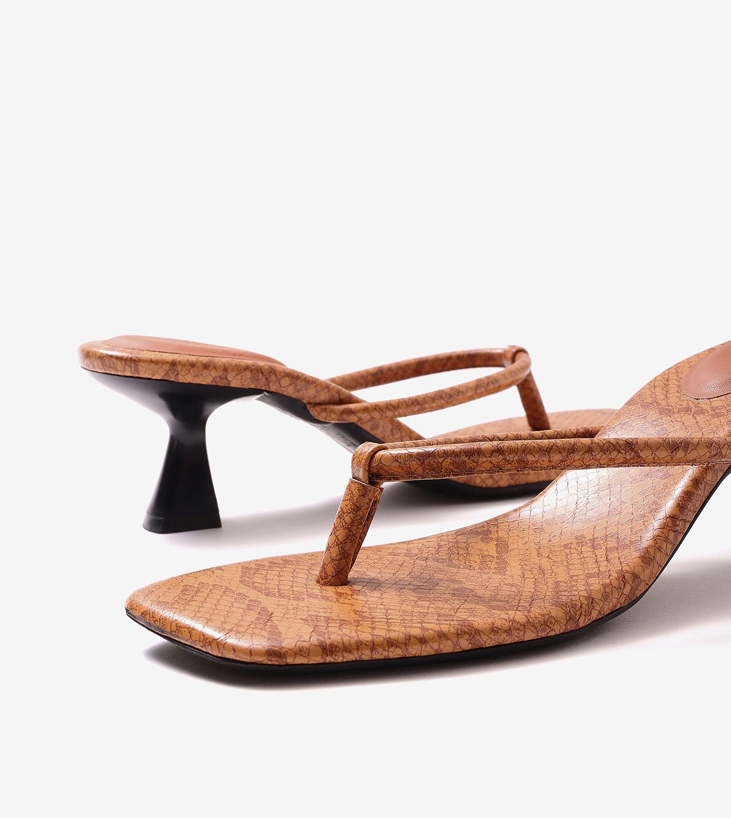 Snack Print Slip On Kitten Heels - Tan