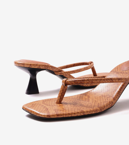 Snack Print Slip On Kitten Heels - Tan