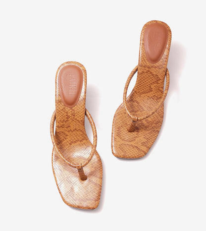 Snack Print Slip On Kitten Heels - Tan