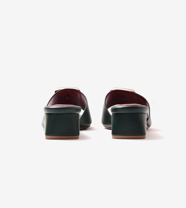 Embellished Detail Block Heels - Bottle Green