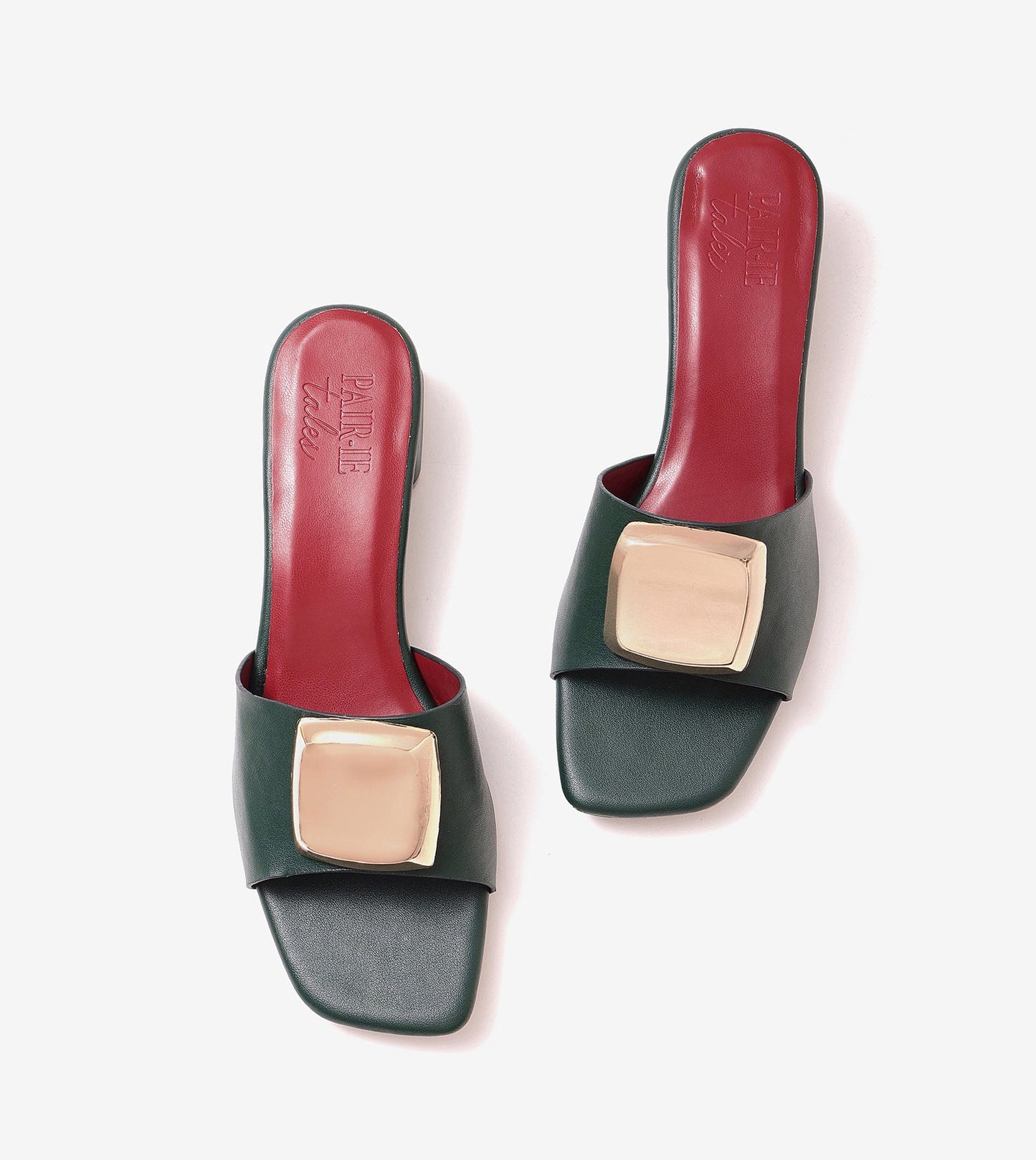 Embellished Detail Block Heels - Bottle Green