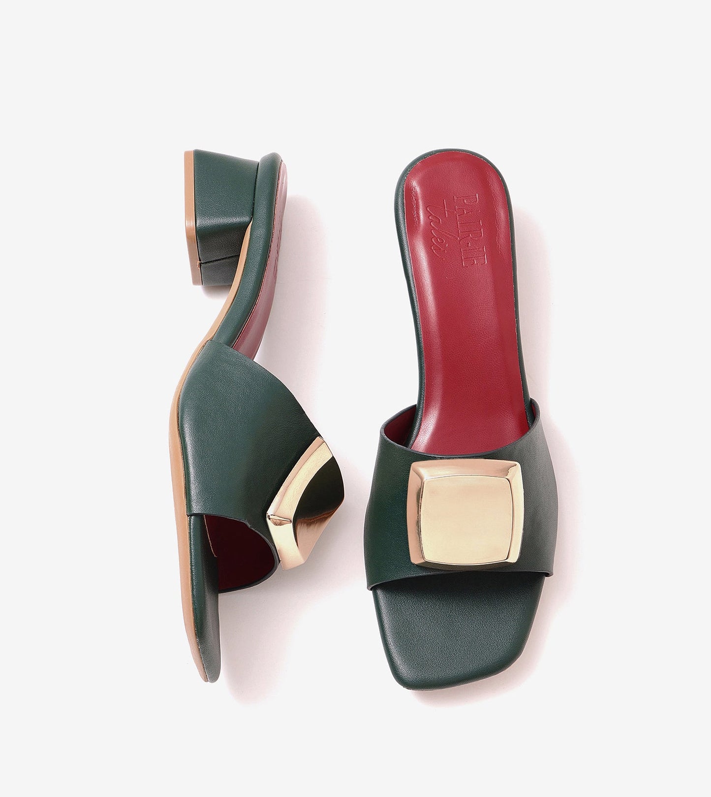 Embellished Detail Block Heels - Bottle Green