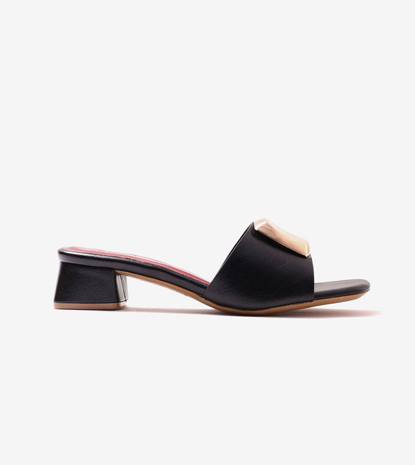 Embellished Detail Block Heels - Black