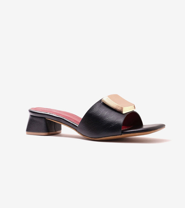 Embellished Detail Block Heels - Black