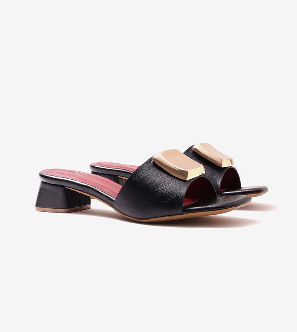 Embellished Detail Block Heels - Black