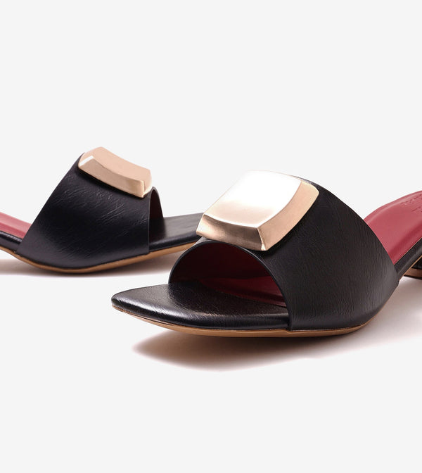 Embellished Detail Block Heels - Black
