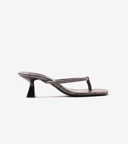 Snack Print Slip On Kitten Heels - Dark Grey