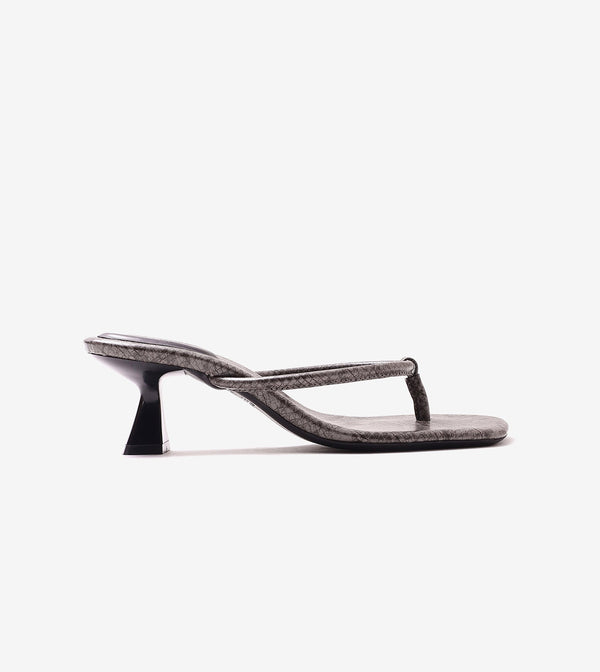 Snake Print Slip On Kitten Heels - Dark Grey