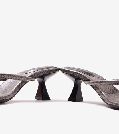 Snack Print Slip On Kitten Heels - Dark Grey