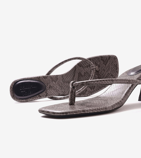 Snake Print Slip On Kitten Heels - Dark Grey