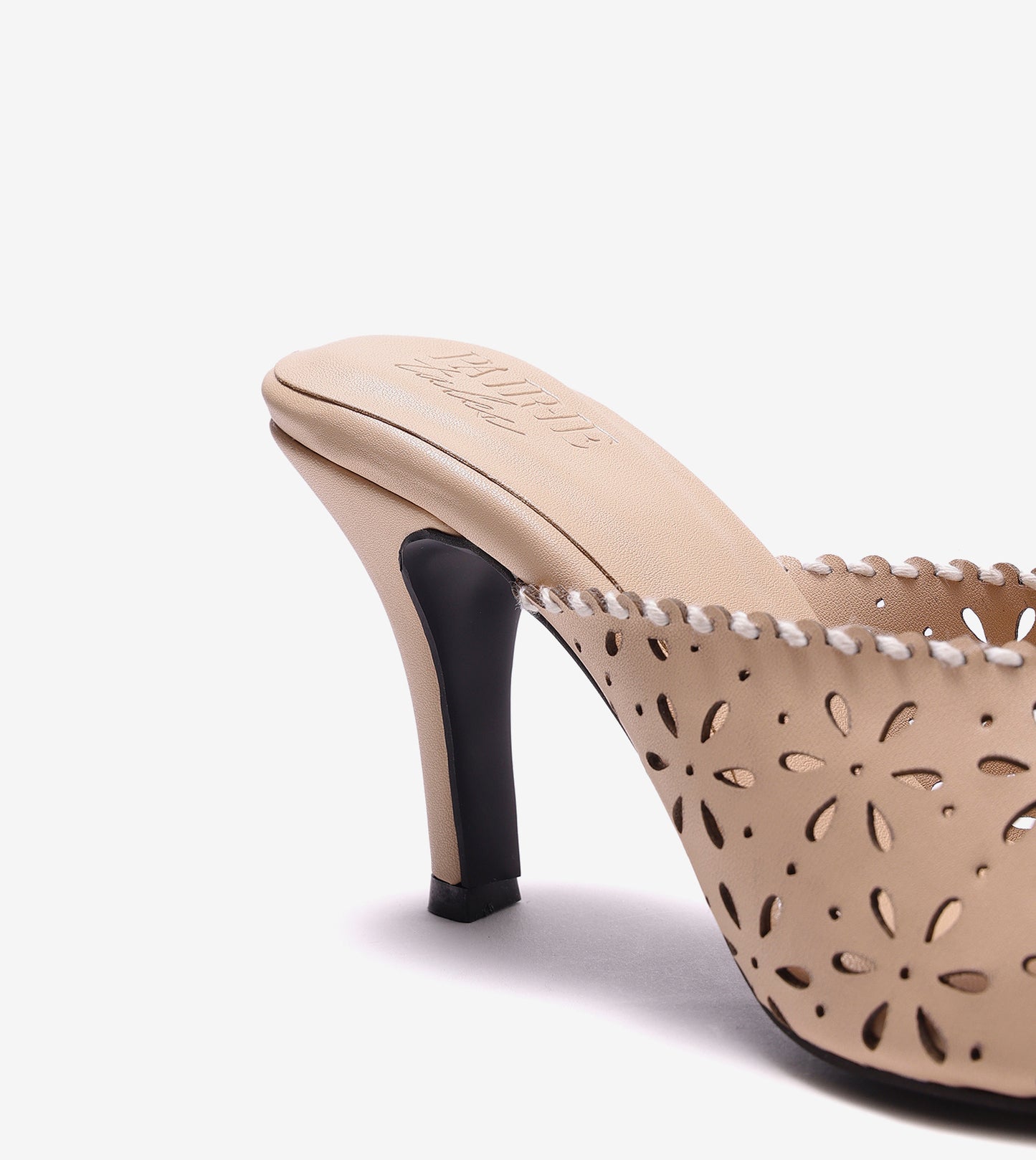 Laser Cutwork Stiletto Mules - Cream
