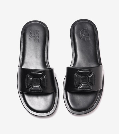 Flower Cutout Slide Sandals - Black