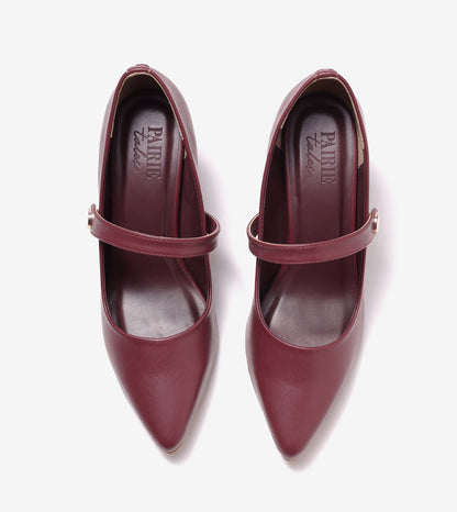 Pointed Toe Mary Jane Pumps - Cherry