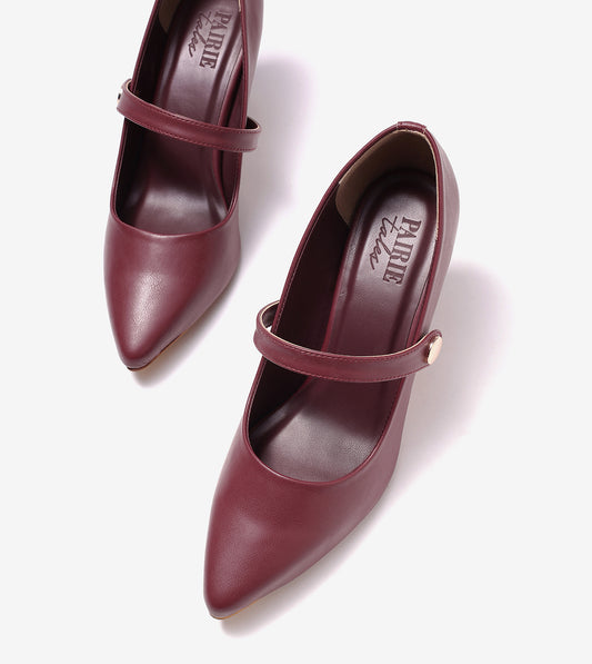 Pointed Toe Mary Jane Pumps - Cherry