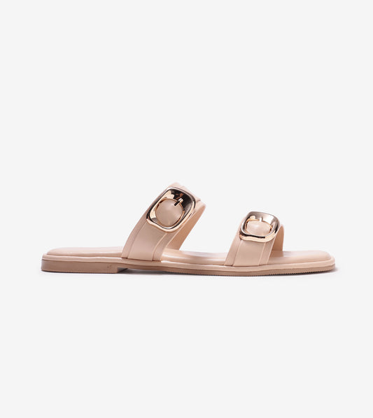 Double Strap Buckled Flat Sandals - Peach