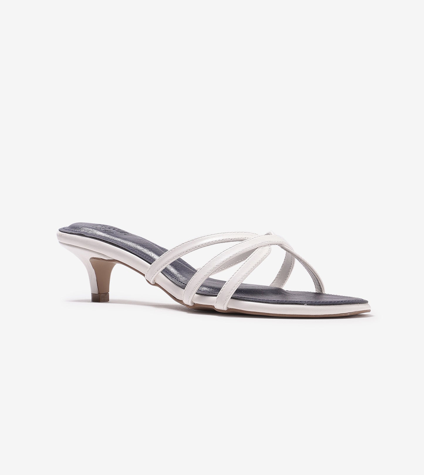 Cross Strap Kitten Mules - Navy Blue