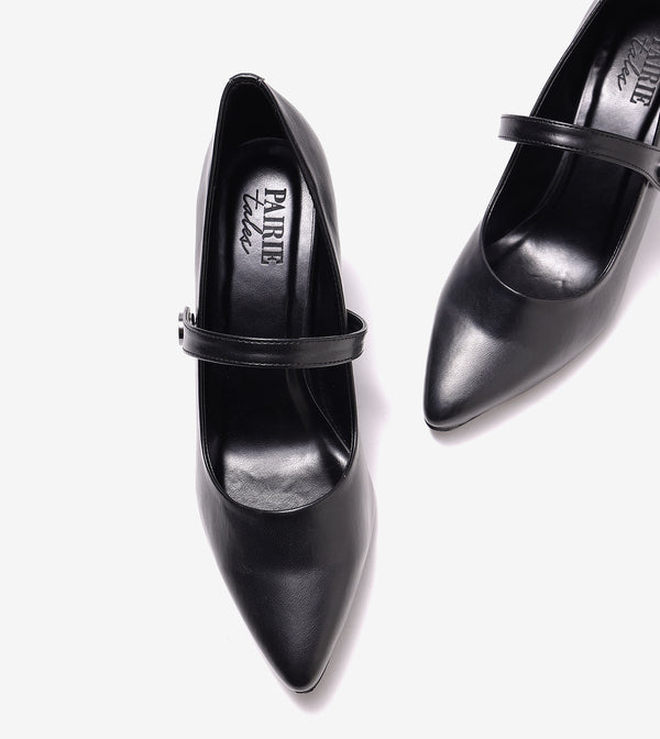 Pointed Toe Mary Jane Pumps - Black