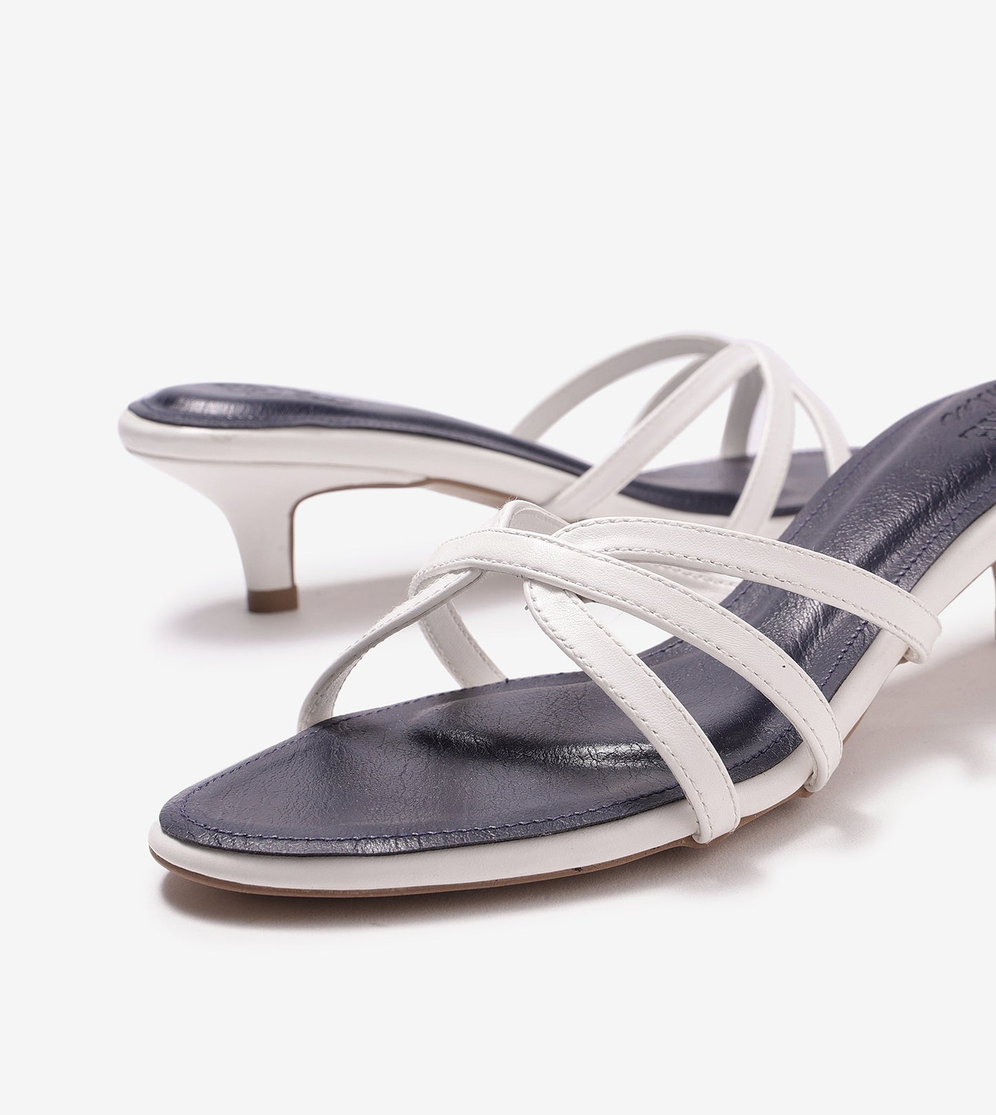 Cross Strap Kitten Mules - Navy Blue