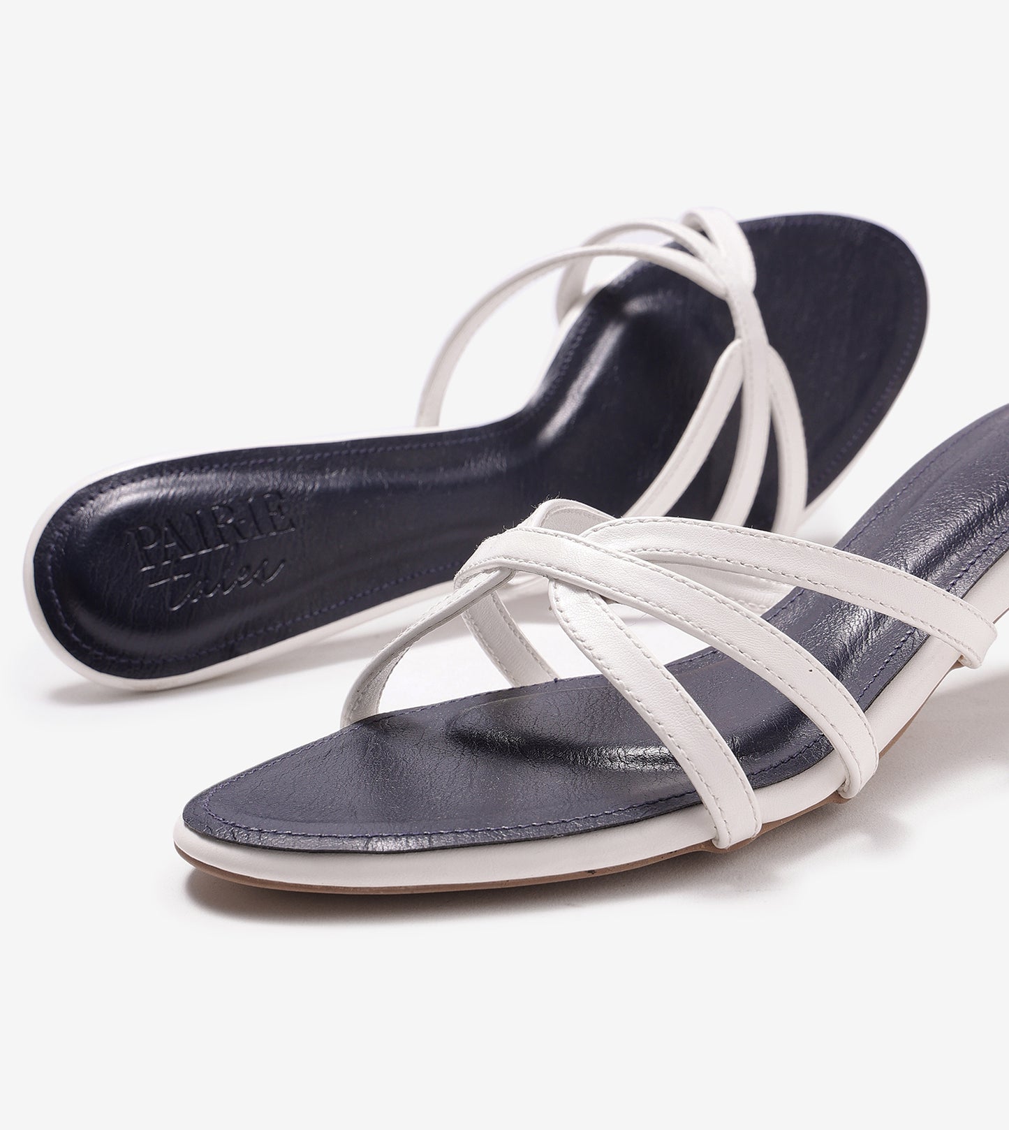 Cross Strap Kitten Mules - Navy Blue