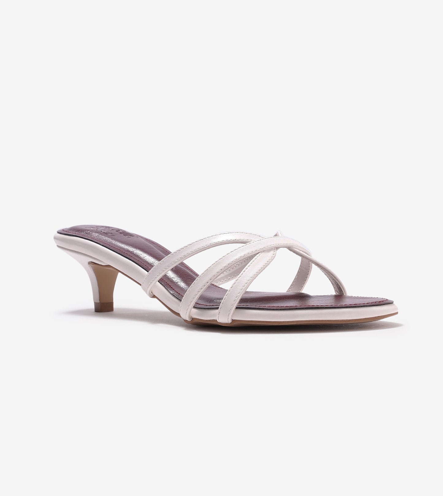 Cross Strap Kitten Mules - Maroon