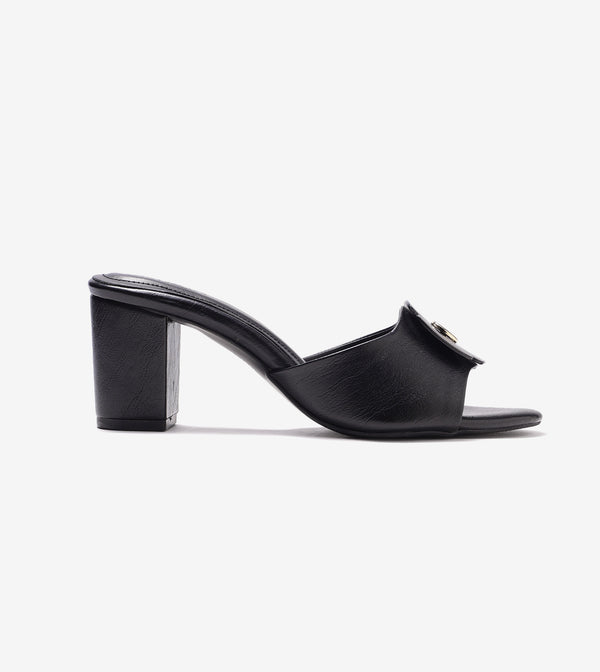 Floral Metallic Adornment Block Heeled Sandals - Black