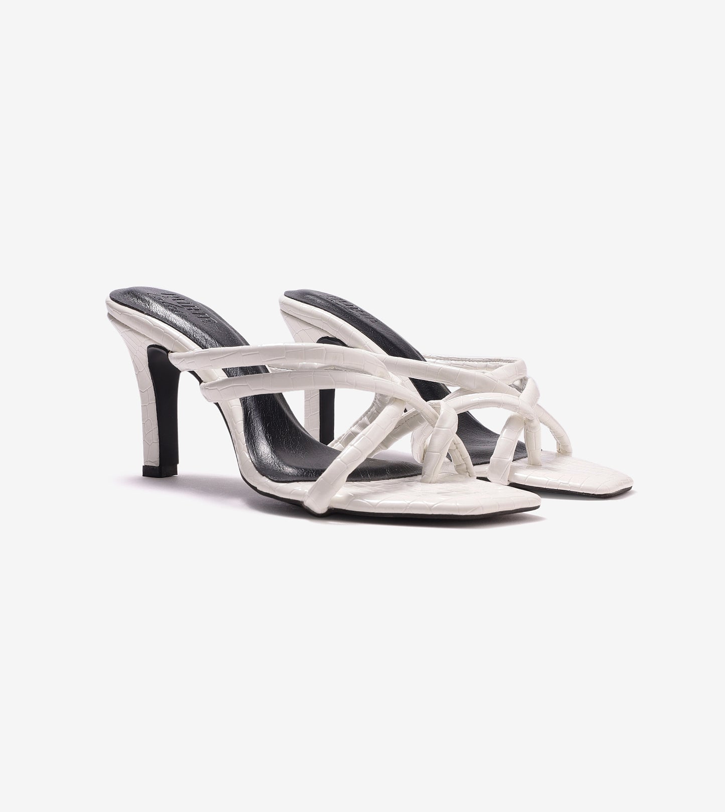 Asymmetric Strappy Tubular Heeled Sandals - White