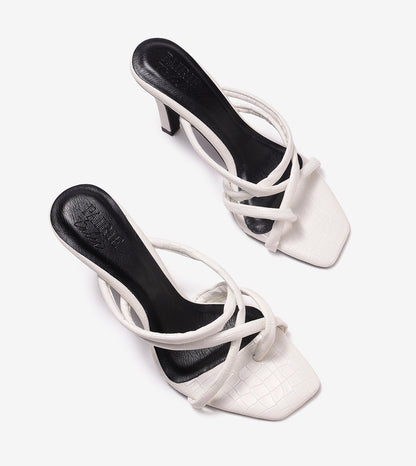 Asymmetric Strappy Tubular Heeled Sandals - White