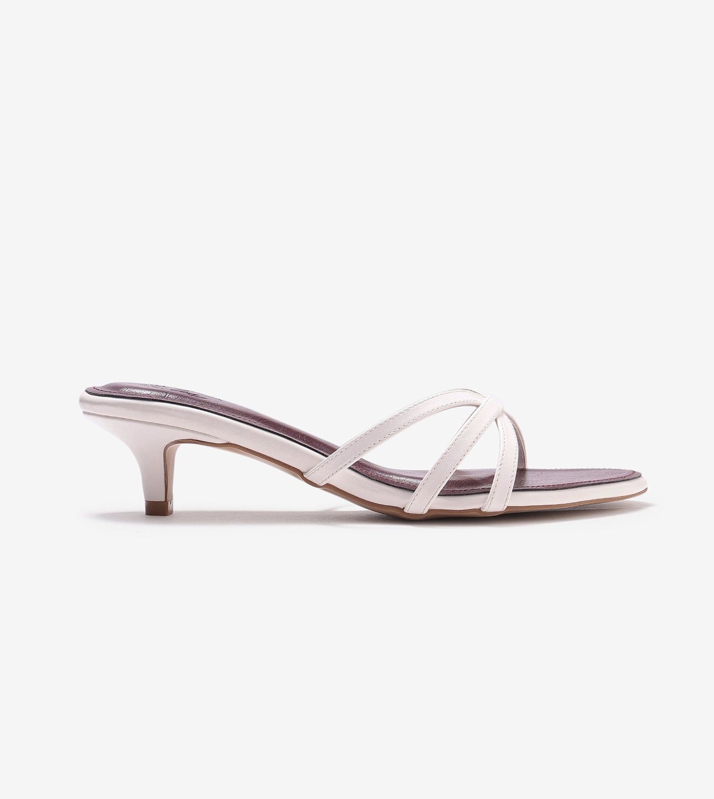 Cross Strap Kitten Mules - Maroon