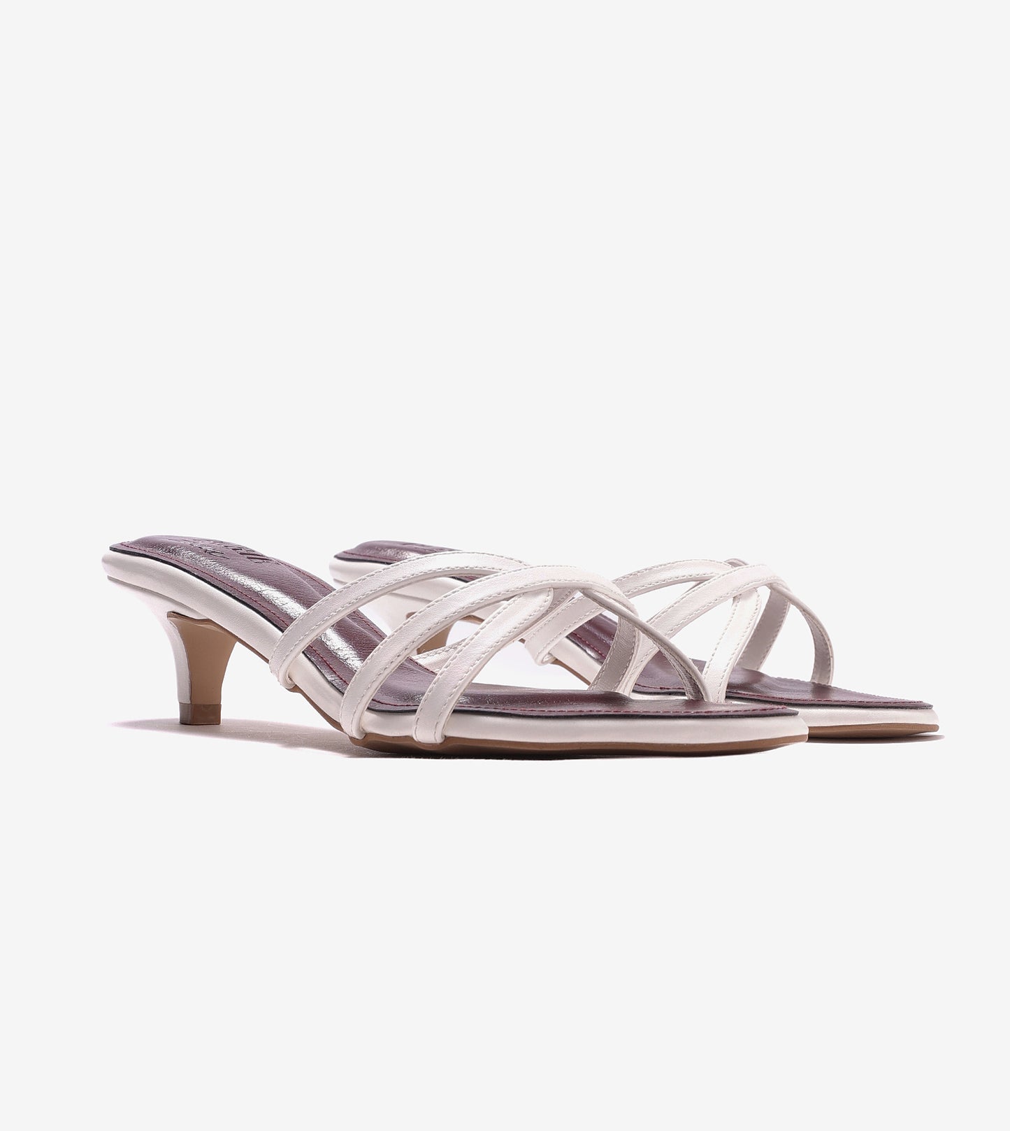 Cross Strap Kitten Mules - Maroon