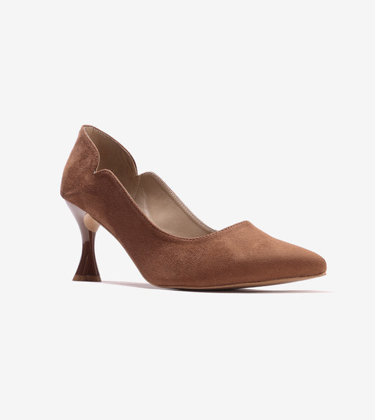 Pointed Toe Sculpted Pumps - Brown