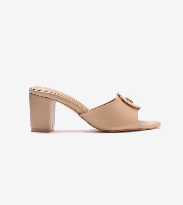 Floral Metallic Adornment Block Heeled Sandals - Beige