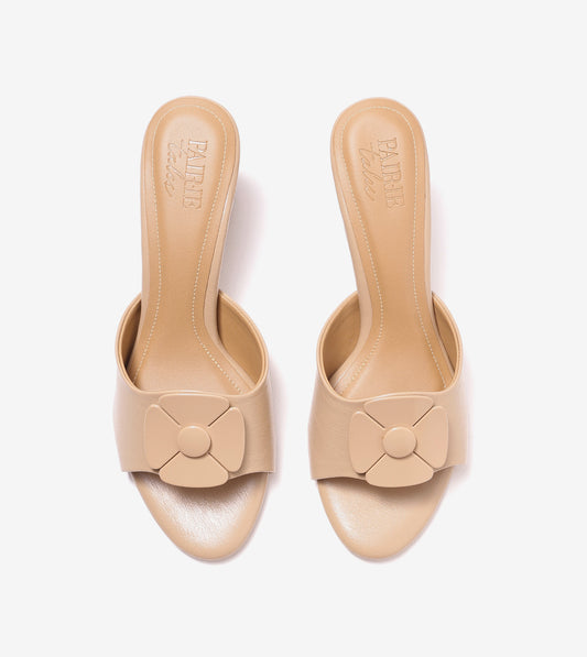 Floral Metallic Adornment Block Heeled Sandals - Beige