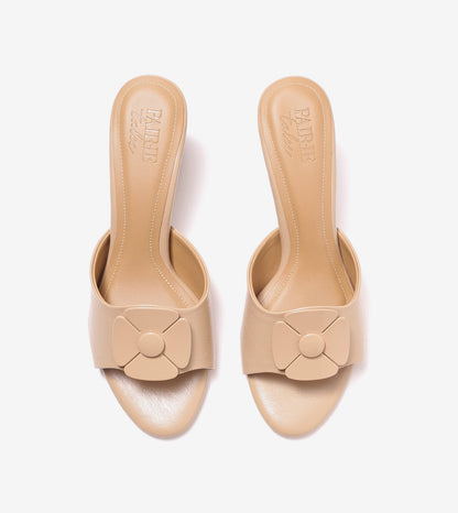 Floral Metallic Adornment Block Heeled Sandals - Beige