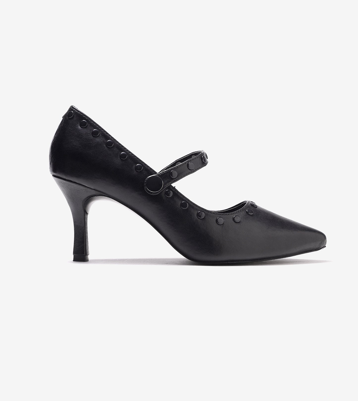 Pointed Toe Studded Mary Jane Pumps - Black