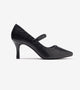 Pointed Toe Studded Mary Jane Pumps - Black