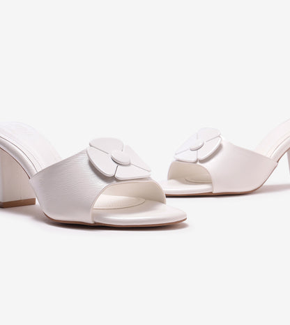 Floral Metallic Adornment Block Heeled Sandals - White