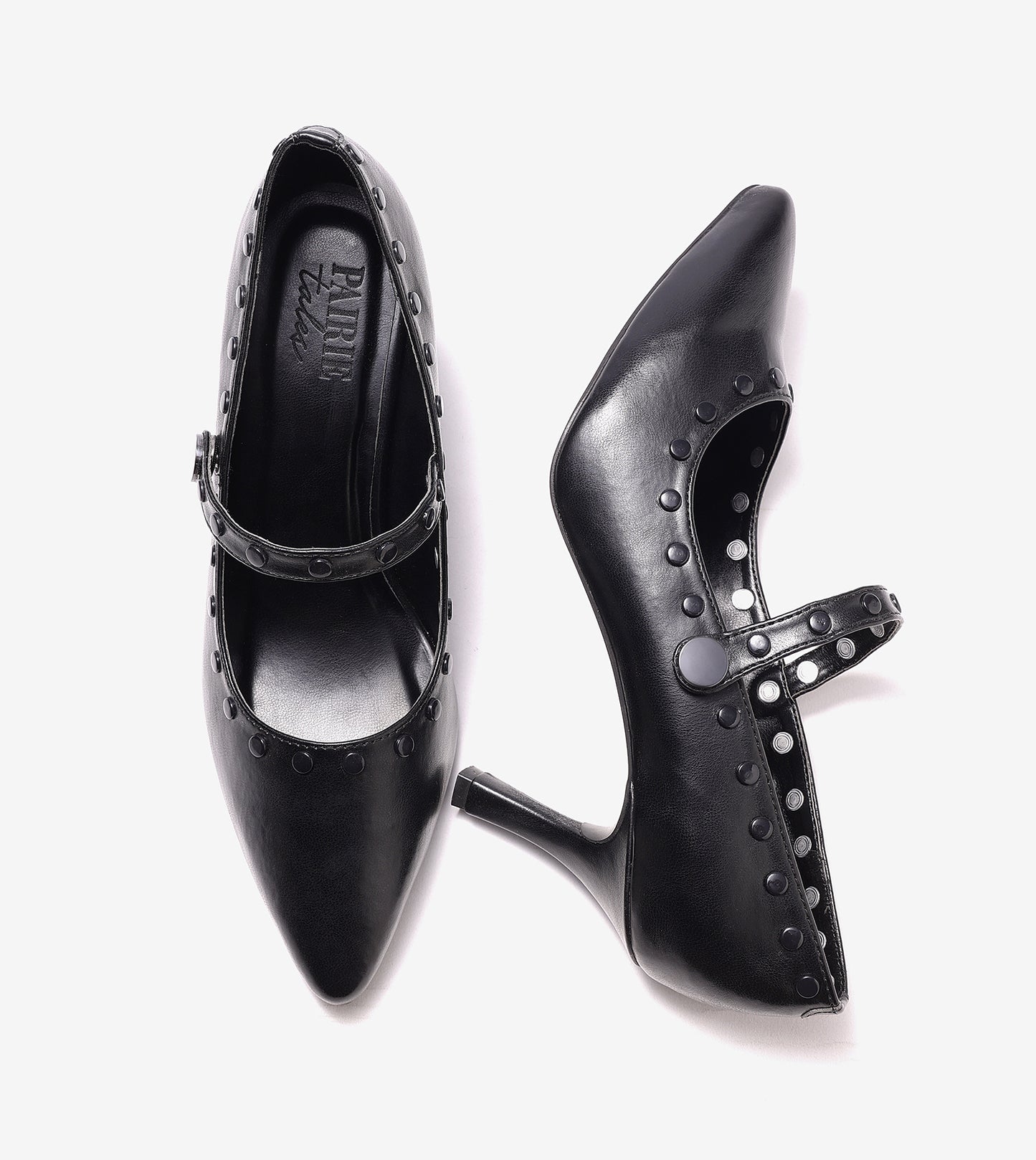 Pointed Toe Studded Mary Jane Pumps - Black