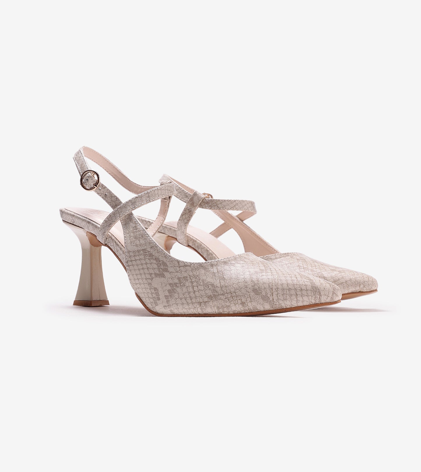 Snake Print Pointed Toe Slingback Pumps - Grey