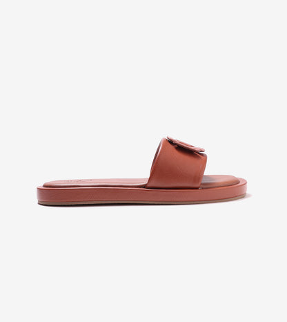 Flower Cutout Slide Sandals - Tan