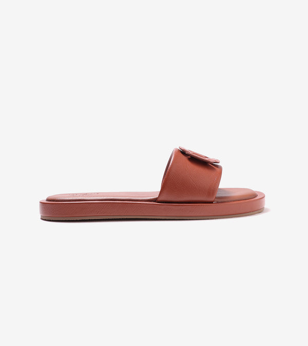Flower Cutout Slide Sandals - Tan