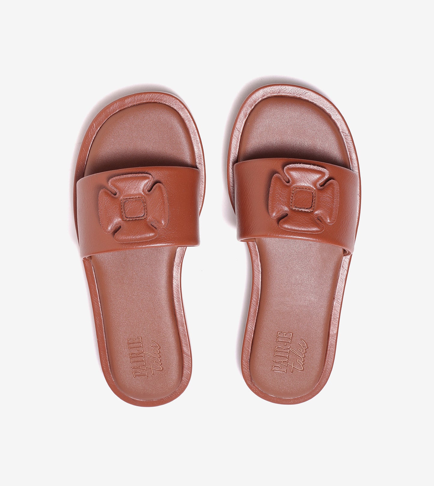 Flower Cutout Slide Sandals - Tan