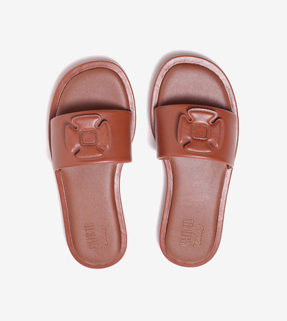 Flower Cutout Slide Sandals - Tan