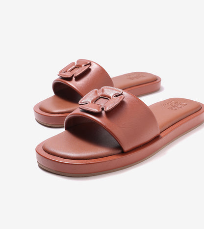 Flower Cutout Slide Sandals - Tan