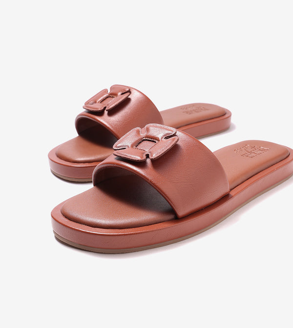 Flower Cutout Slide Sandals - Tan