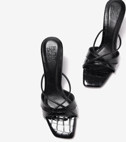 Patent Croco Meadow Strappy Sandals - Black