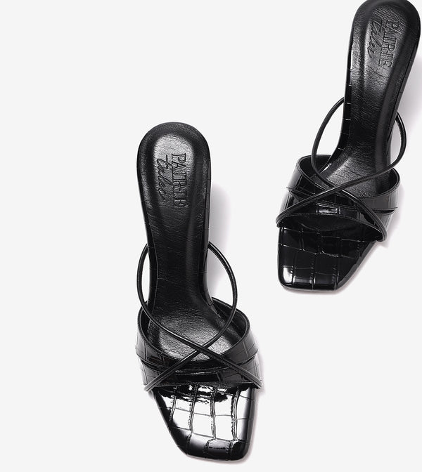 Patent Croco Meadow Strappy Sandals - Black