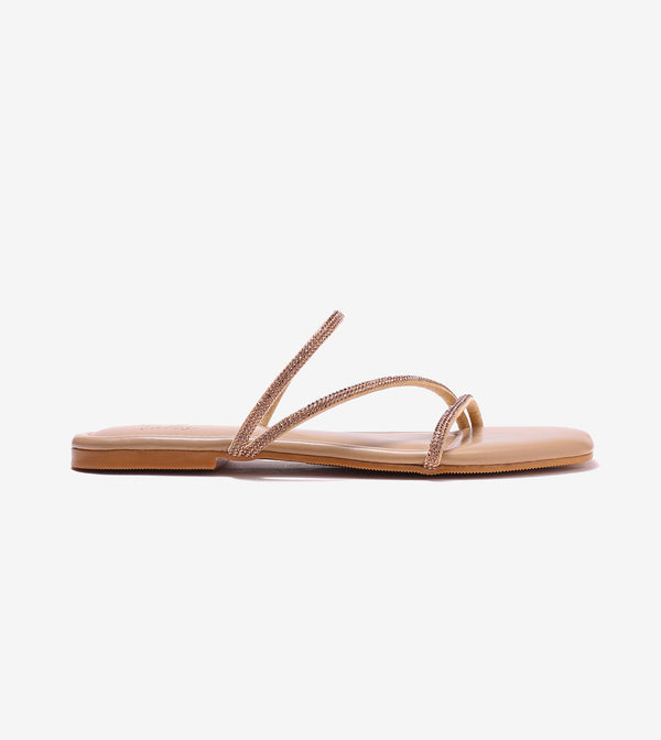 Satin Crystal - Embellished Strappy Sandals - Beige