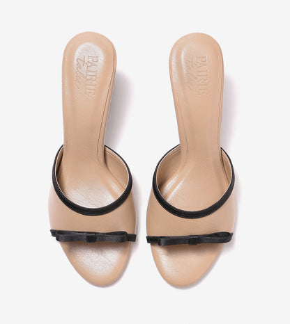Two Tone Bow Heeled Mules - Beige